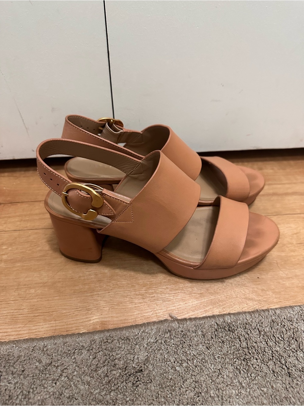 Aerosoles Camera Nude Leather Platform Sandals - Size 8.5